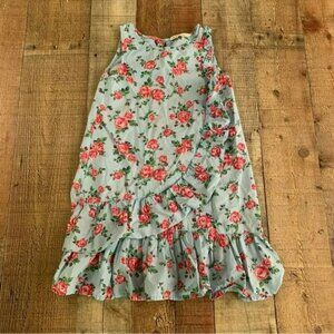 Beebay girl sz 8 blue tank top ruffle dress with red roses flowers keyhole back